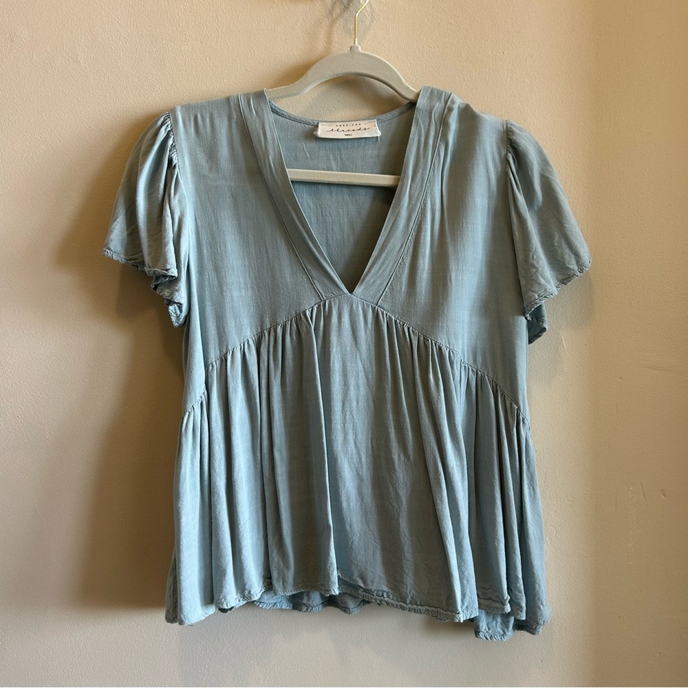 American Threads Sky Blue V-Neck Blouse